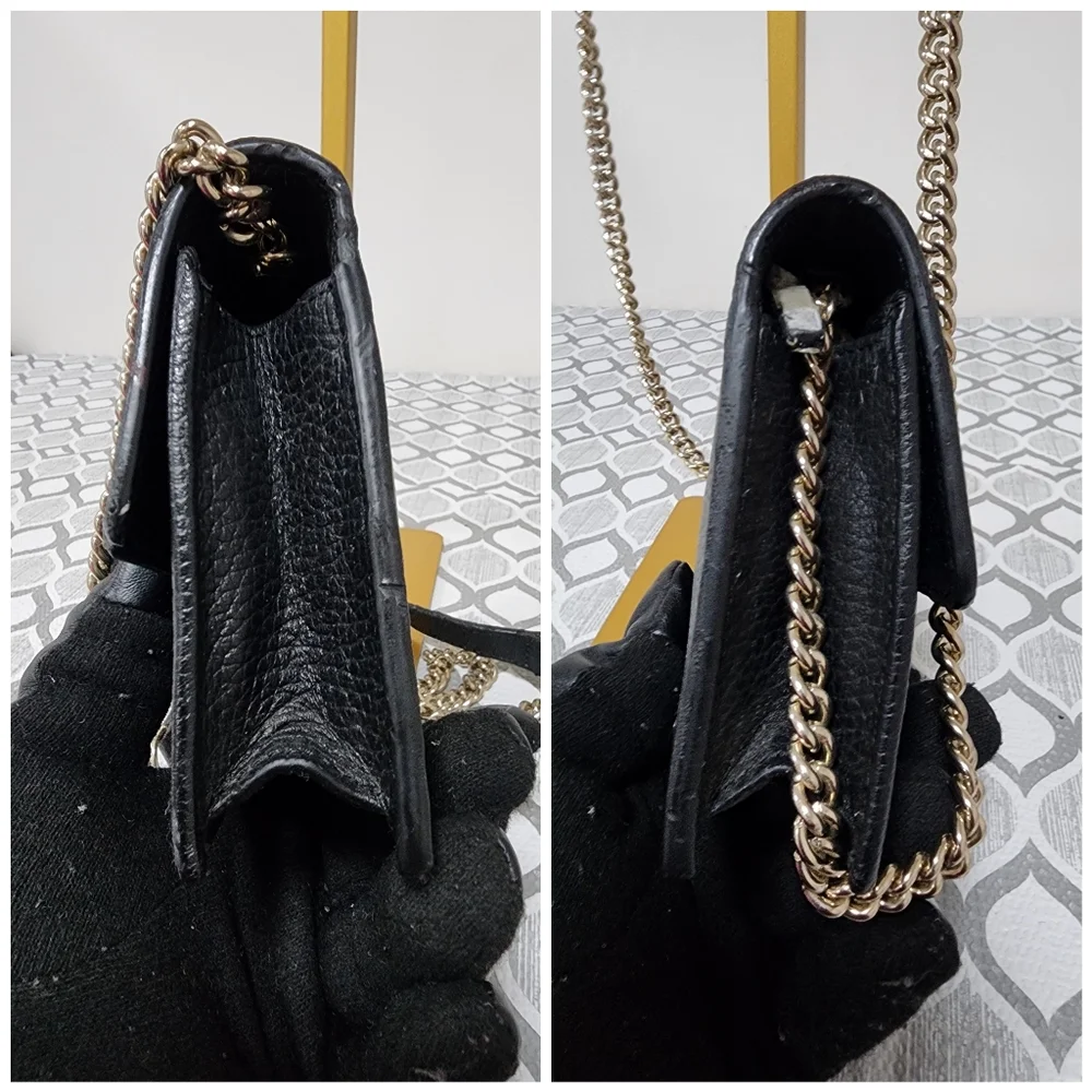 GUCCI Dollar Calfskin Interlocking G Chain Wallet On Chain Black - Picture 9 of 13